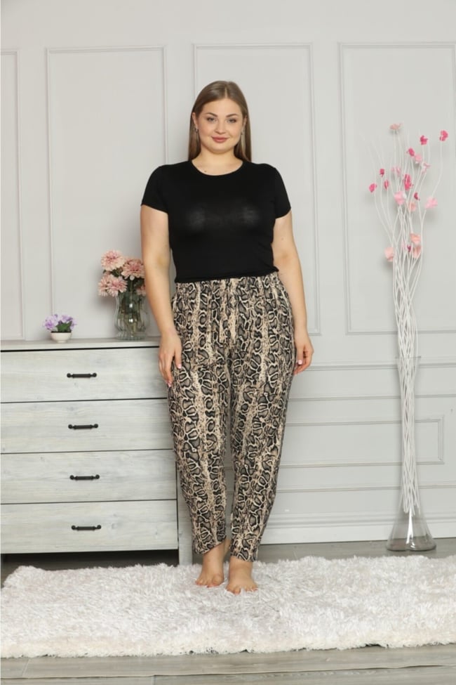 Kadın Sarı Yılan Desenli Süet Pijama Altı