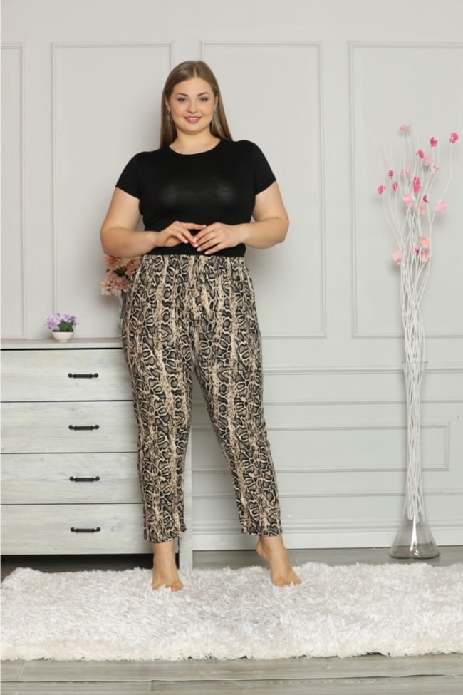 Kadın Sarı Yılan Desenli Süet Pijama Altı