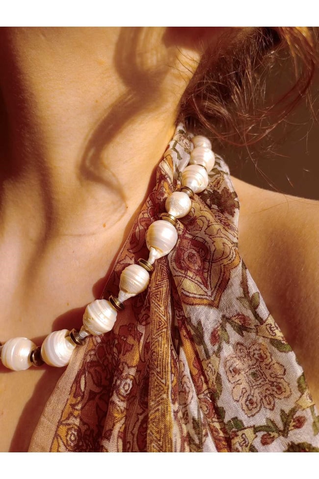 Gerçek Barok İnci (Arası Hematit Taş Detaylı) Uzatma Zincirli Handmade Özel Tasarım İnci Kolye
