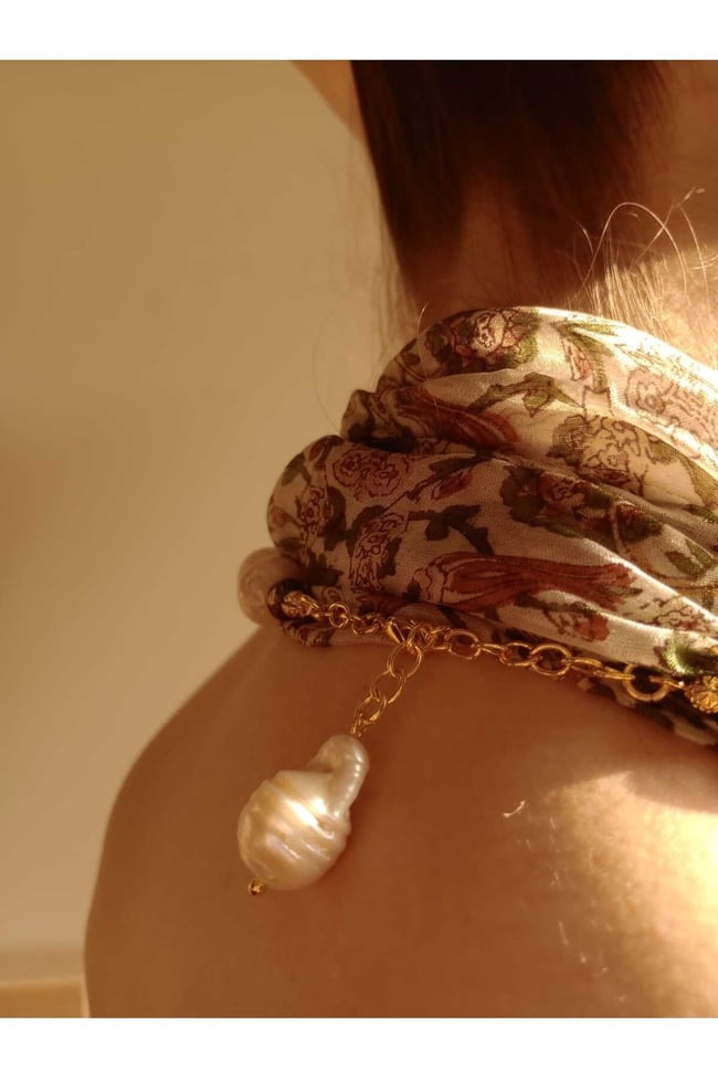 Gerçek Barok İnci (Arası Hematit Taş Detaylı) Uzatma Zincirli Handmade Özel Tasarım İnci Kolye