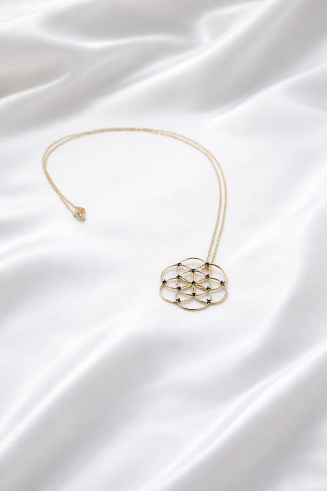 Lotus Mavi Taşlı Kolye