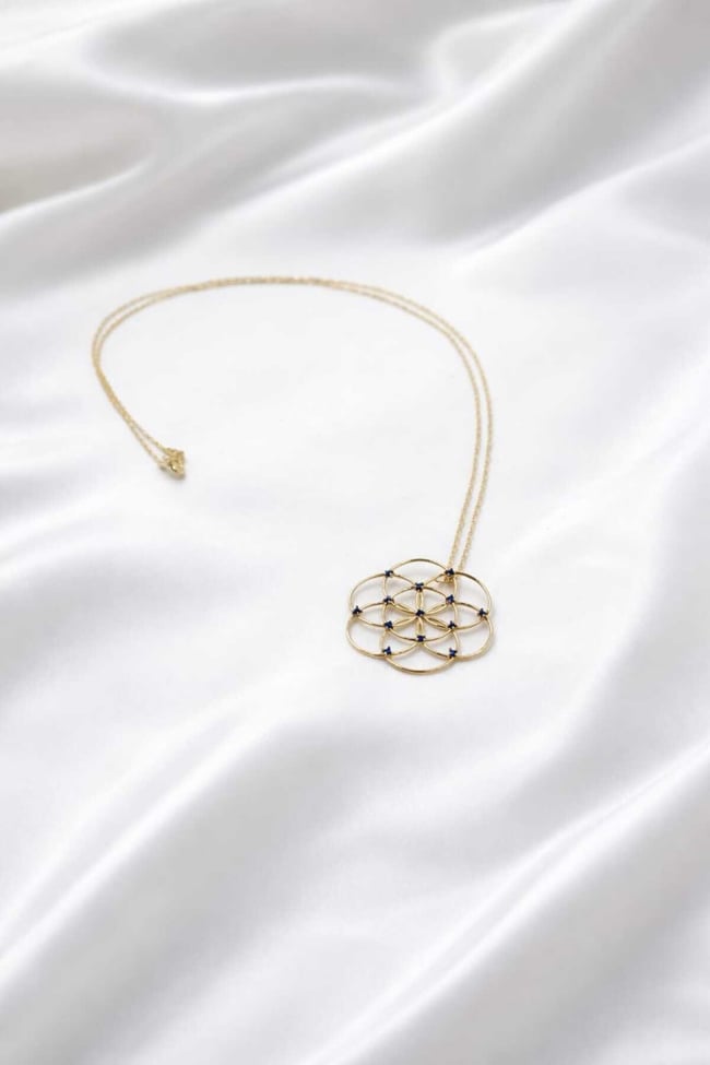 Lotus Mavi Taşlı Kolye