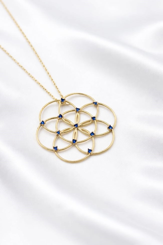 Lotus Mavi Taşlı Kolye