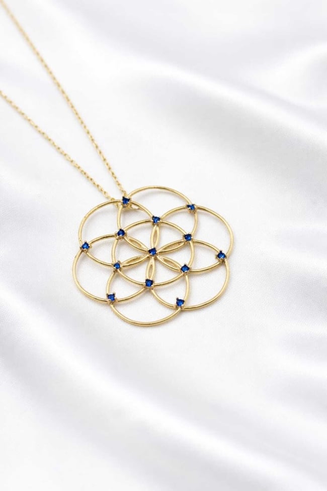 Lotus Mavi Taşlı Kolye