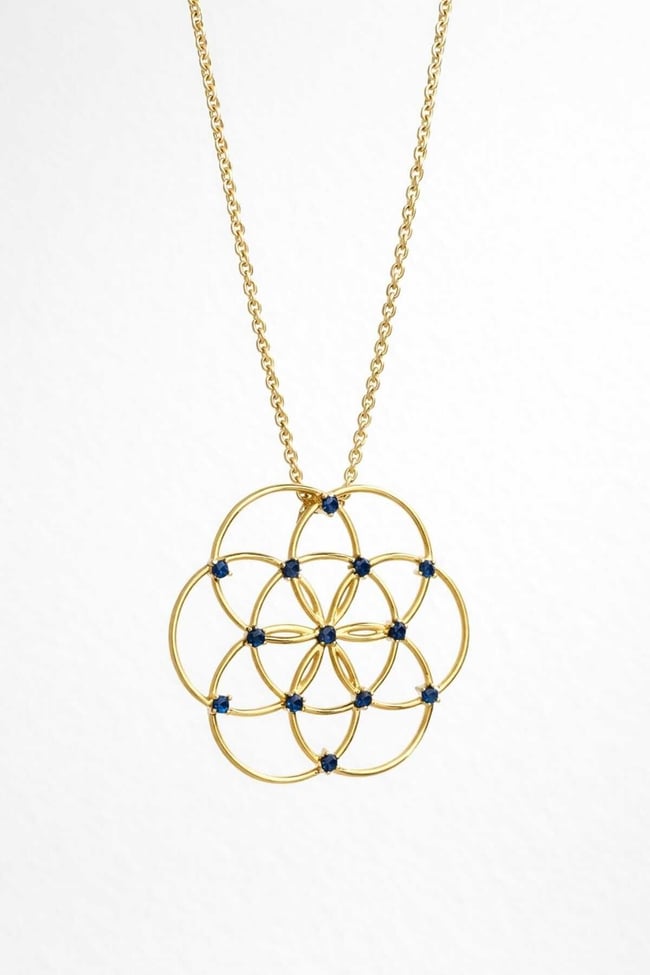Lotus Mavi Taşlı Kolye
