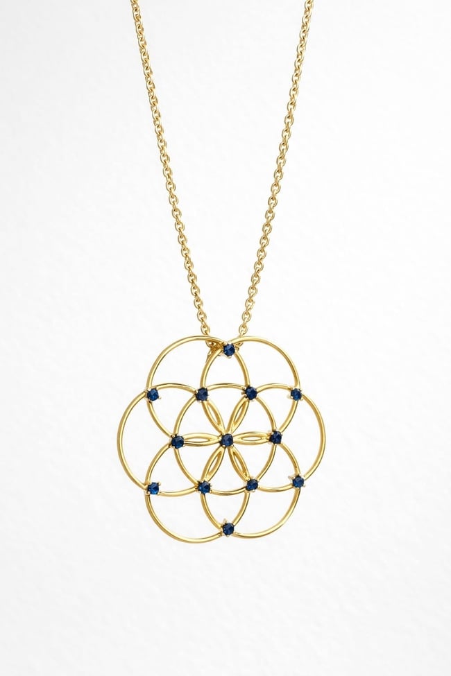Lotus Mavi Taşlı Kolye