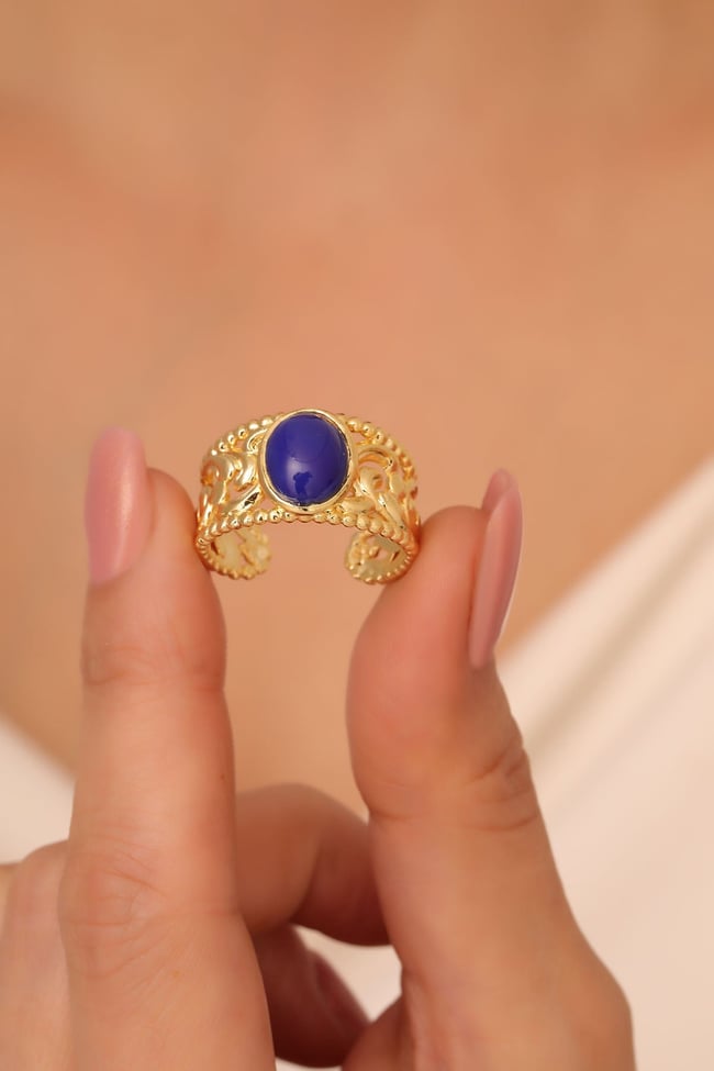 Mavi Akik Tiara Yüzük
