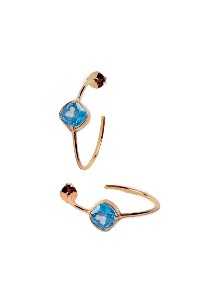 Mavi Taşlı Gold Halka Küpe