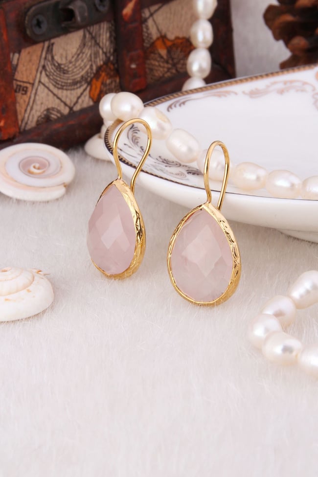 Pembe Kuvars Doğaltaş Küpe