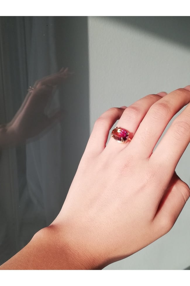 Pembe Turmalin Taşlı Ayarlanabilir Tasarım Yüzük