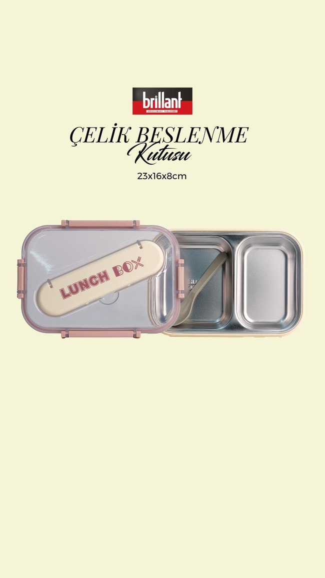 BRİLLANT 2 Bölmeli Paslanmaz Çelik Lunch Box BR-6669 23X16x8cm
