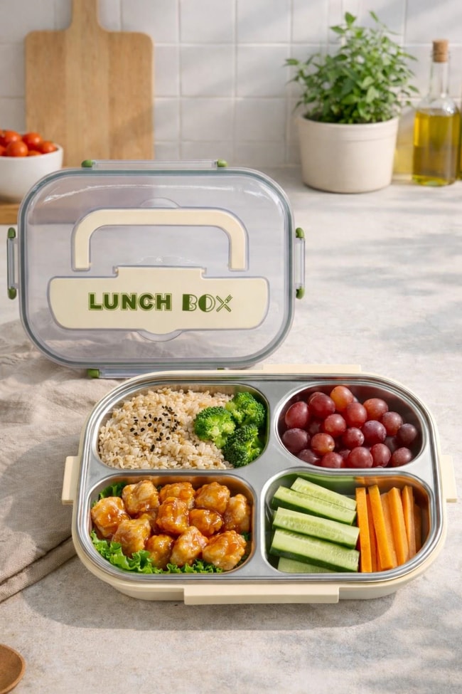 BRİLLANT 4 Bölmeli Paslanmaz Çelik Lunch Box BR-6671 26X20x7cm
