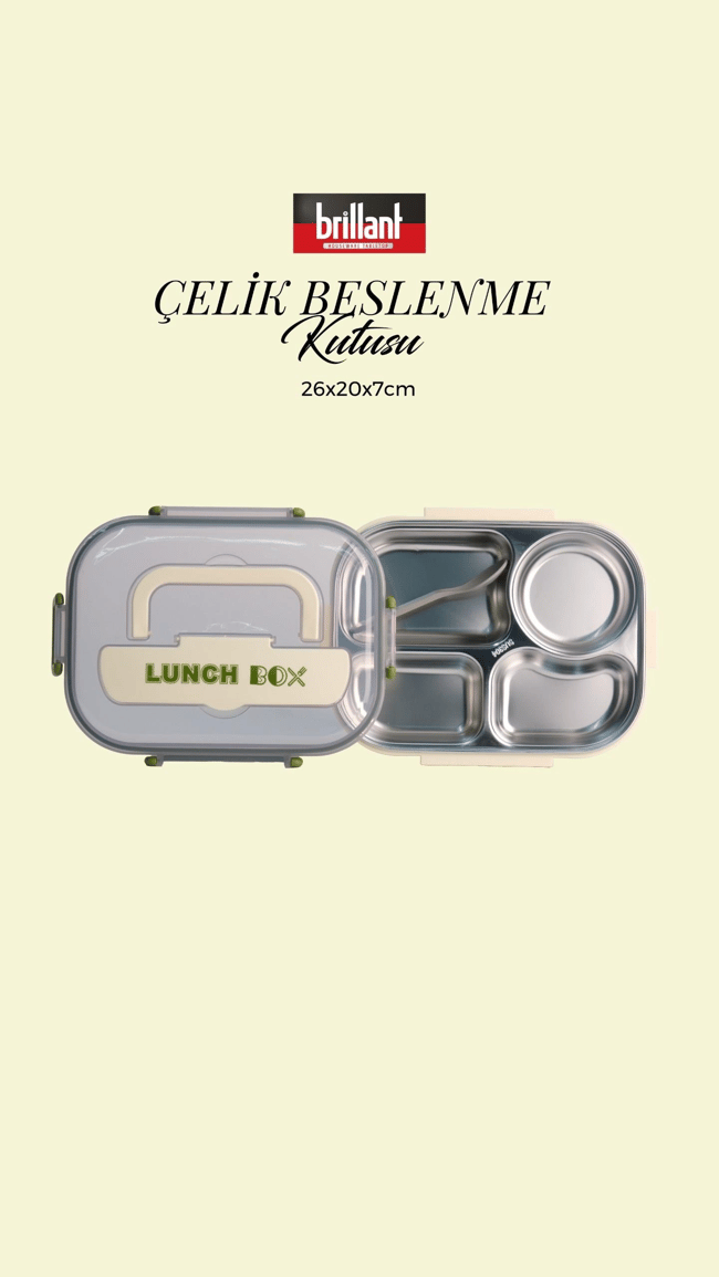 BRİLLANT 4 Bölmeli Paslanmaz Çelik Lunch Box BR-6671 26X20x7cm