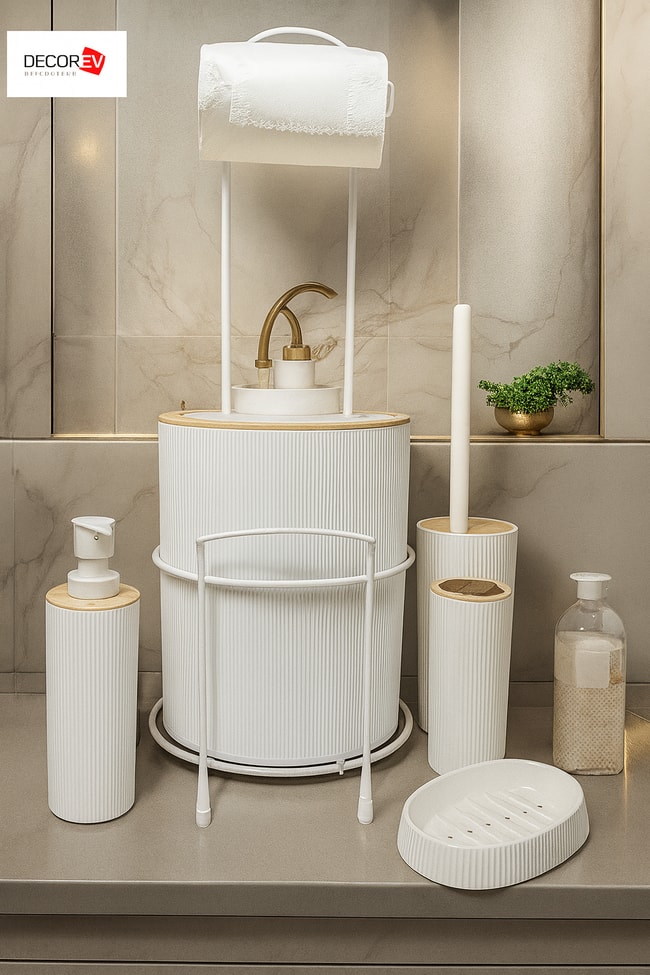 DECOREV 6 LI BEYAZ STANDLI VEST WC SETİ DC-6348