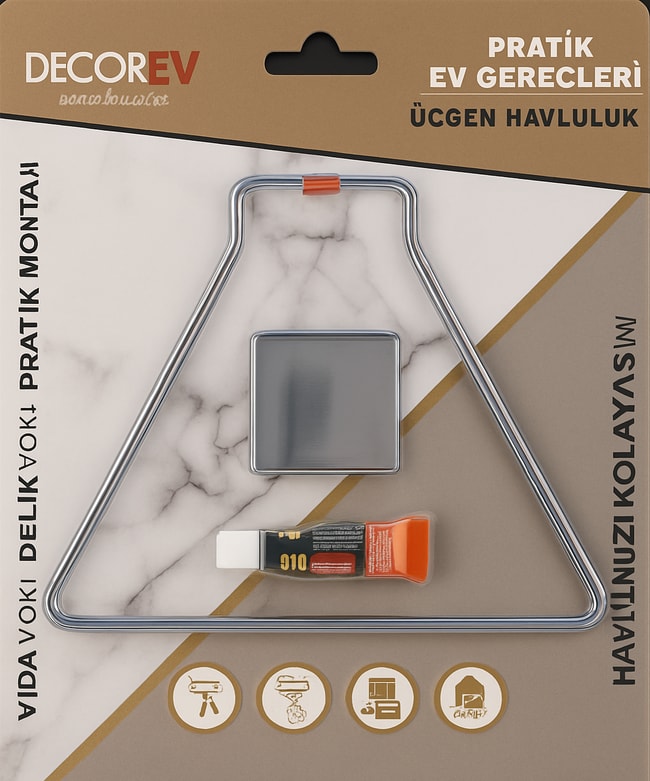 Decorev Yapışkanlı Lüks Banyo Havluluk Askılığı Üçgen Krom Meral Paslanmaz Havluluk