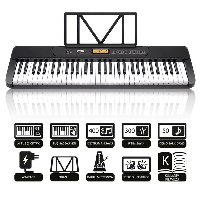 Jwin JTK-3600 61 Tuş Hassasiyetli 5 Oktav Org Seti - Siyah