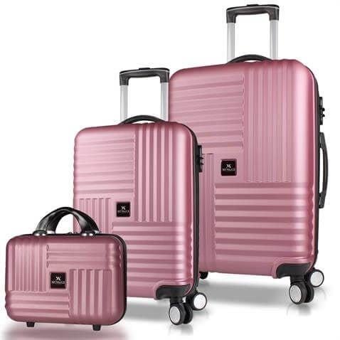 Puzzle Abs Makyaj Kabin ve Orta Boy Rose Gold 3lü Valiz Seti