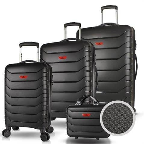 Solid PP Polipropilen Kırılmaz Kabin Orta Büyük ve Makyaj Boy Siyah 4lü Travel Valiz Seti