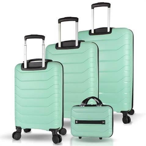 Solid PP Polipropilen Kırılmaz Kabin Orta Büyük ve Makyaj Boy Mint Yeşili 4lü Travel Valiz Seti