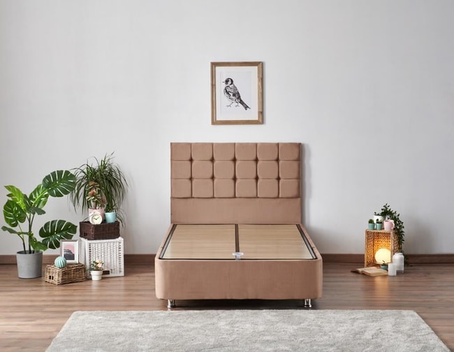 Niron Latte 120x200 cm Tek Kişilik Yatak Baza Başlık Seti - Sert Yatak, Kumaş Baza ve Başlık Takımı
