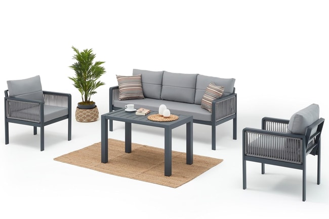 Erinöz Salerno Bahçe Balkon Oturma Grubu 3+1+1+Sehpa - Antrasit