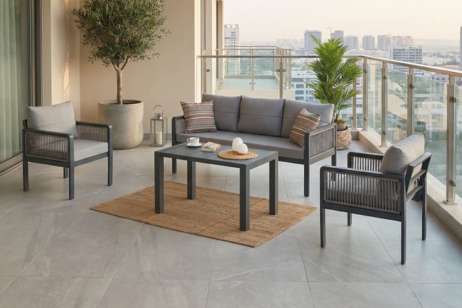 Erinöz Salerno Bahçe Balkon Oturma Grubu 3+1+1+Sehpa - Antrasit
