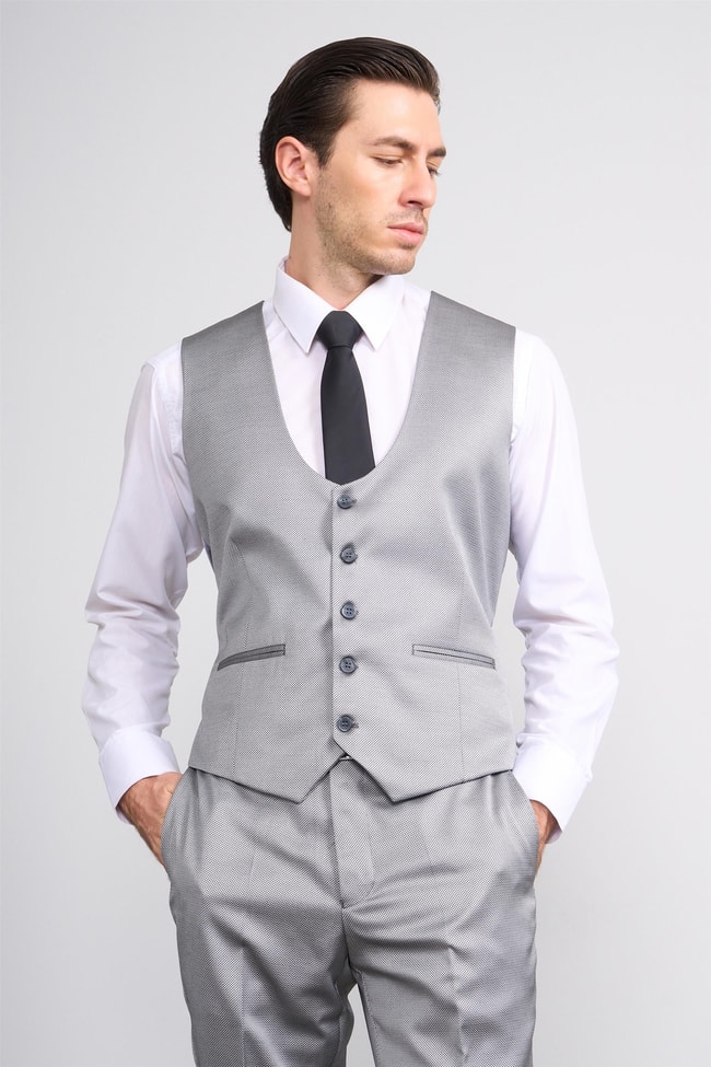Atlıhan Lagos Gri Erkek Polyviskon Slim Fit Yelekli Takım