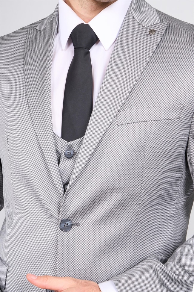 Atlıhan Lagos Gri Erkek Polyviskon Slim Fit Yelekli Takım