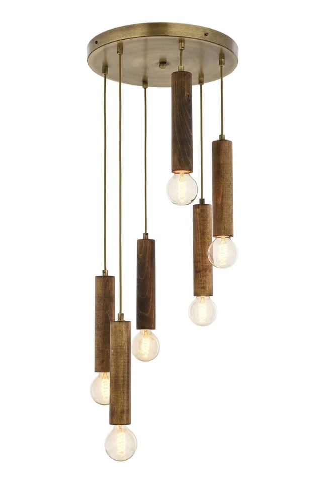 Avonni AV-1651-6ET Eskitme Kaplama Modern Avize E27 Ahşap 40 cm