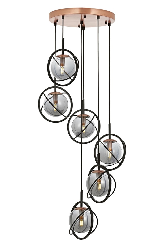 Avonni AV-1850-6T-BSY Siyah Boya Modern Avize E14 Metal Cam 40 cm