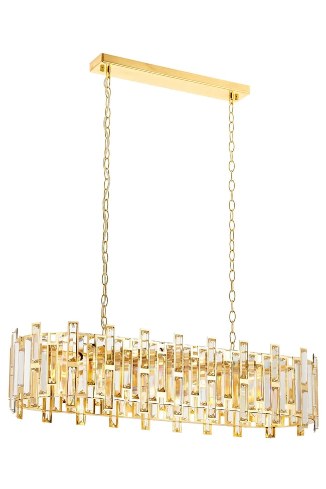 Avonni AV-4307-S30X90 Sarı Kaplama Klasik Avize E14 Metal Kristal 90x30 cm