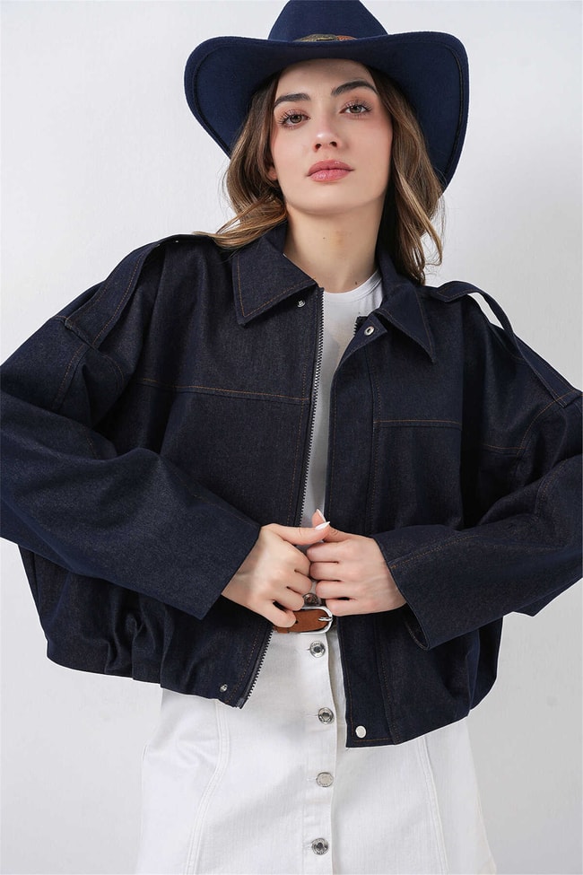 Bigdart 0737 Lacivert Kadın Bomber Kot Ceket 36-42