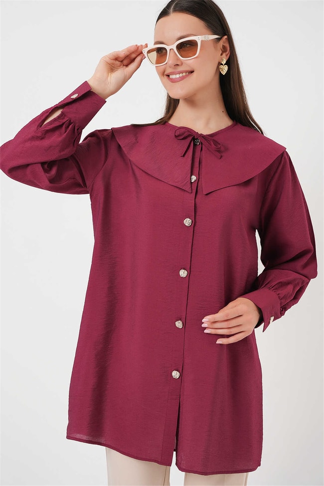 Bigdart 5967 Bordo Kadın Bebe Yaka Tunık 36-44