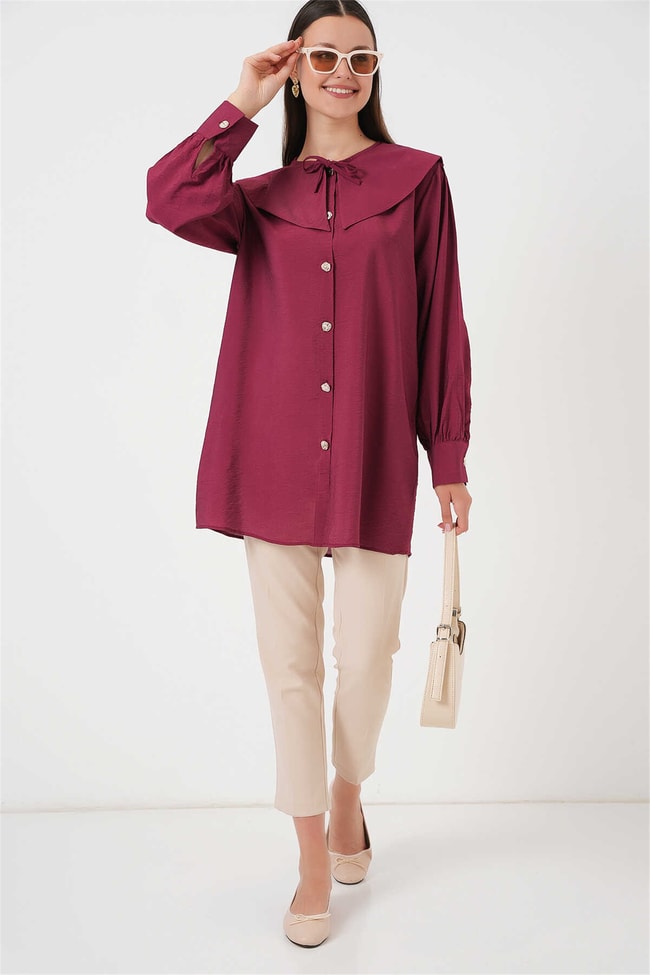 Bigdart 5967 Bordo Kadın Bebe Yaka Tunık 36-44