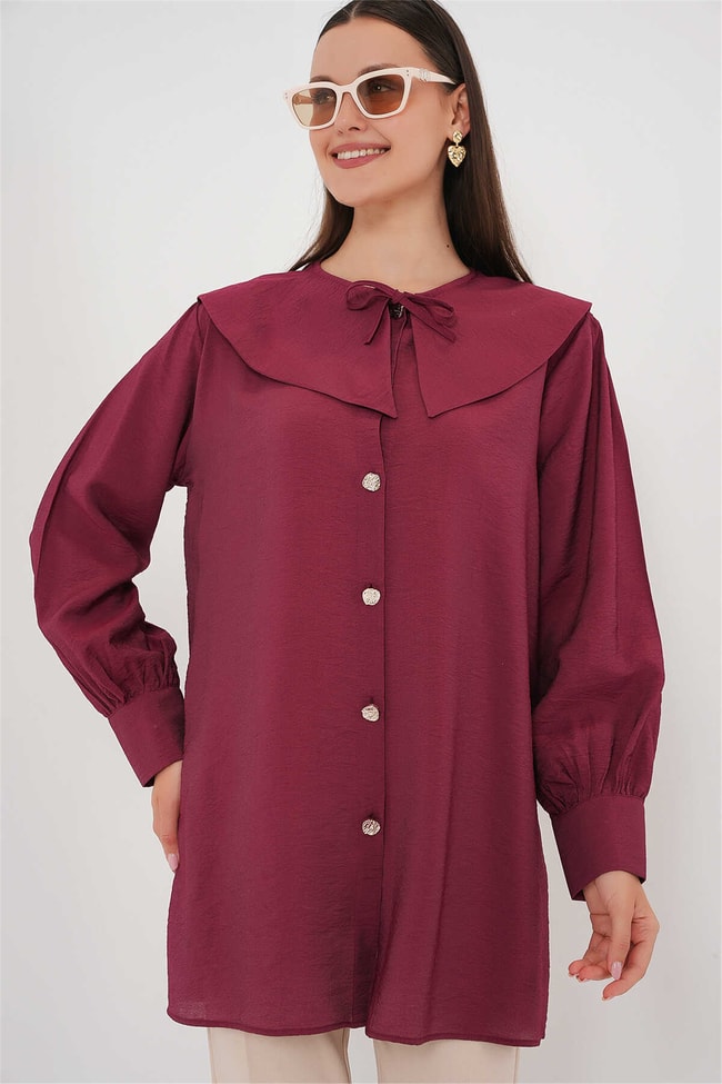 Bigdart 5967 Bordo Kadın Bebe Yaka Tunık 36-44