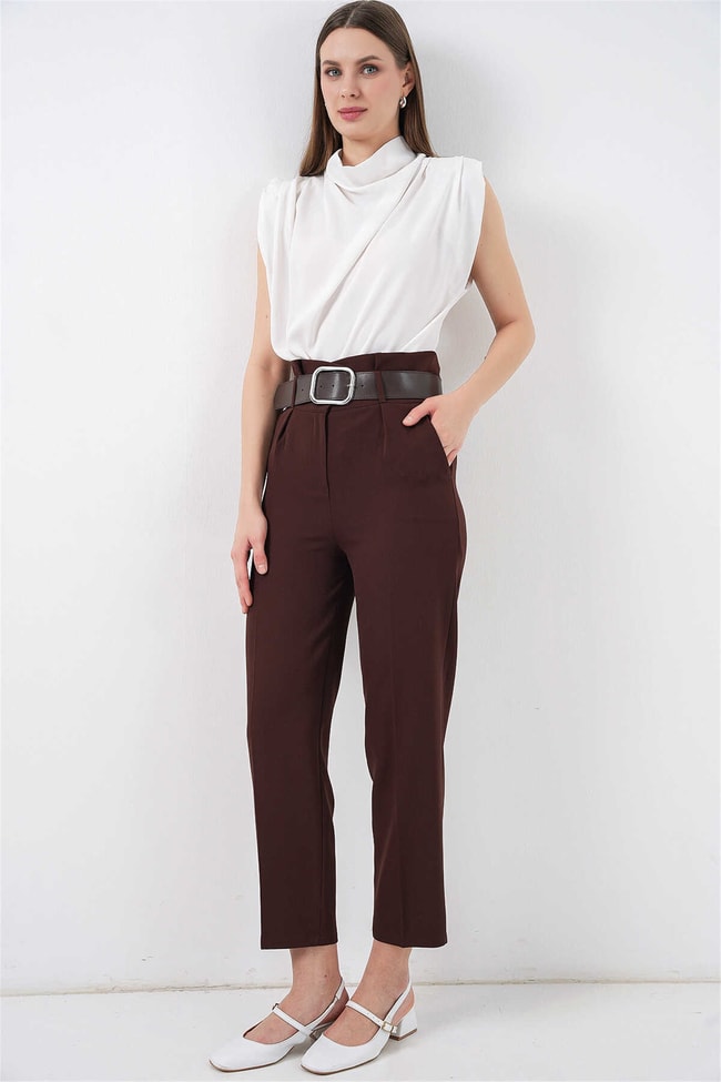 Bigdart 6556 Kahve Kemerlı Kumaş Pantolon