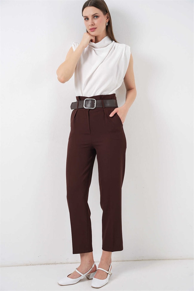 Bigdart 6556 Kahve Kemerlı Kumaş Pantolon