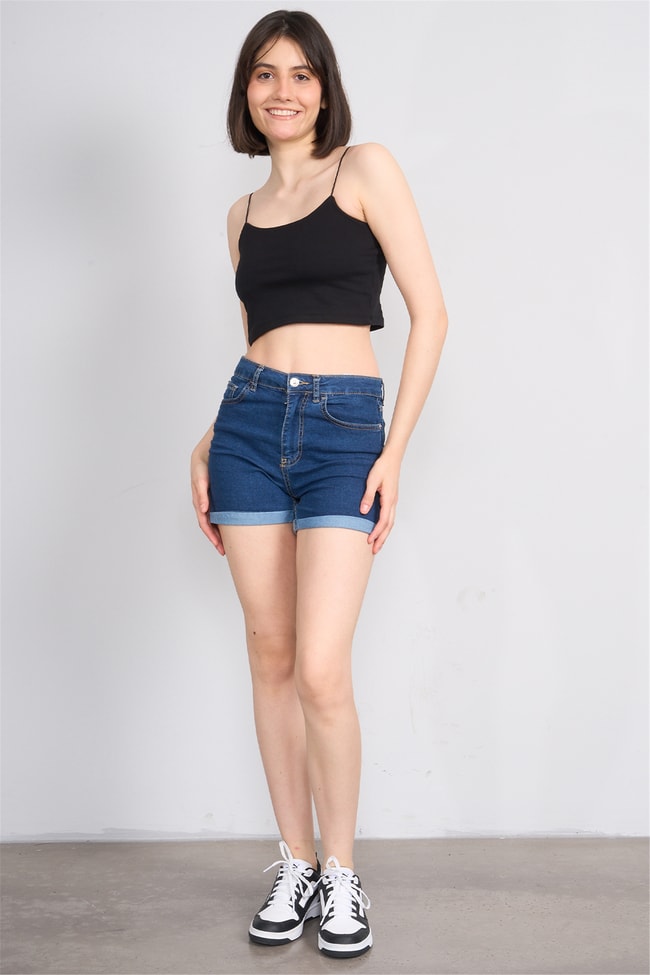 C.K Y26 8453 Fithit Byn Ip Askılı Penye Crop Atlet Siyah