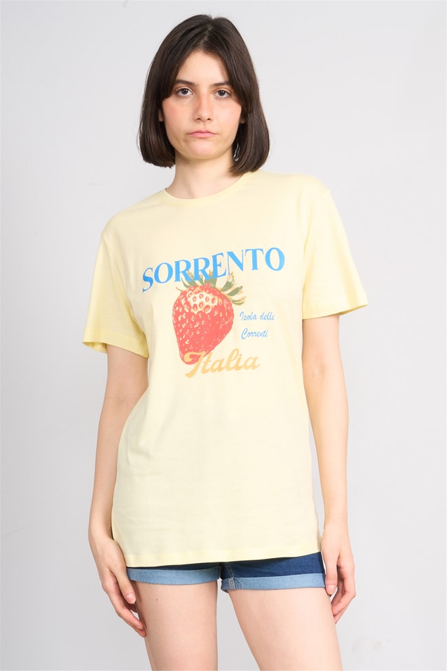 C.K Y26 8893 Fithit Kadın Bisiklet Yaka Regular Nakışlı T-shirt Uçuk Sarı