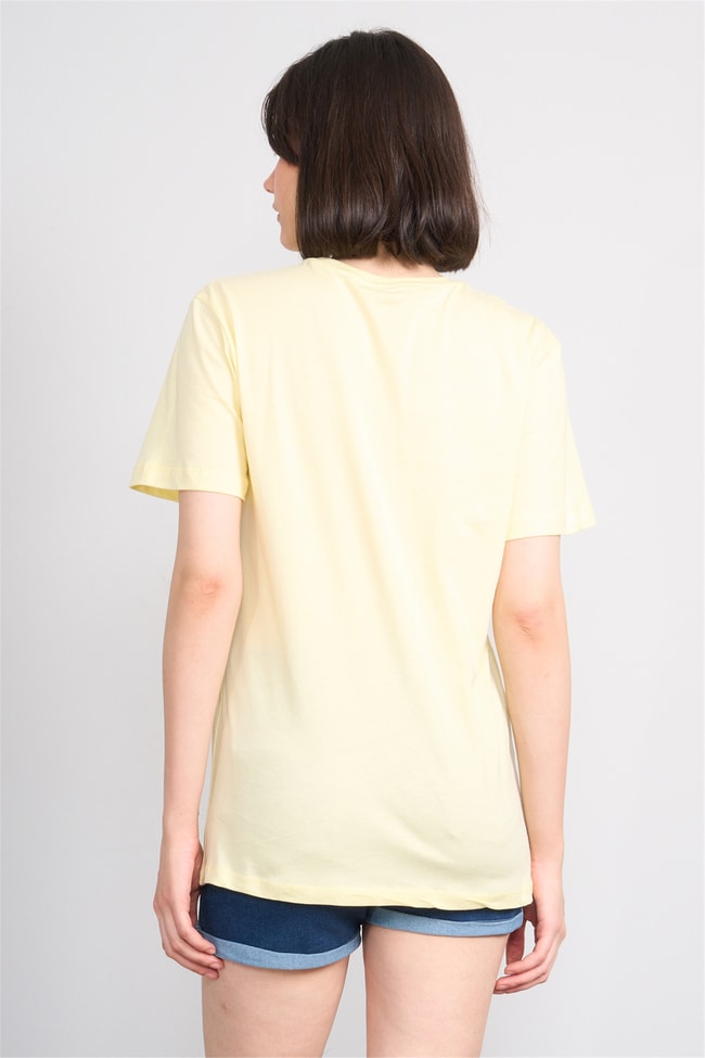 C.K Y26 8893 Fithit Kadın Bisiklet Yaka Regular Nakışlı T-shirt Uçuk Sarı