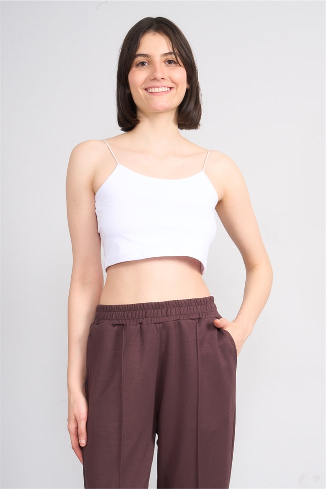 C.K Y26 8453 Fithit Byn Ip Askılı Penye Crop Atlet Beyaz