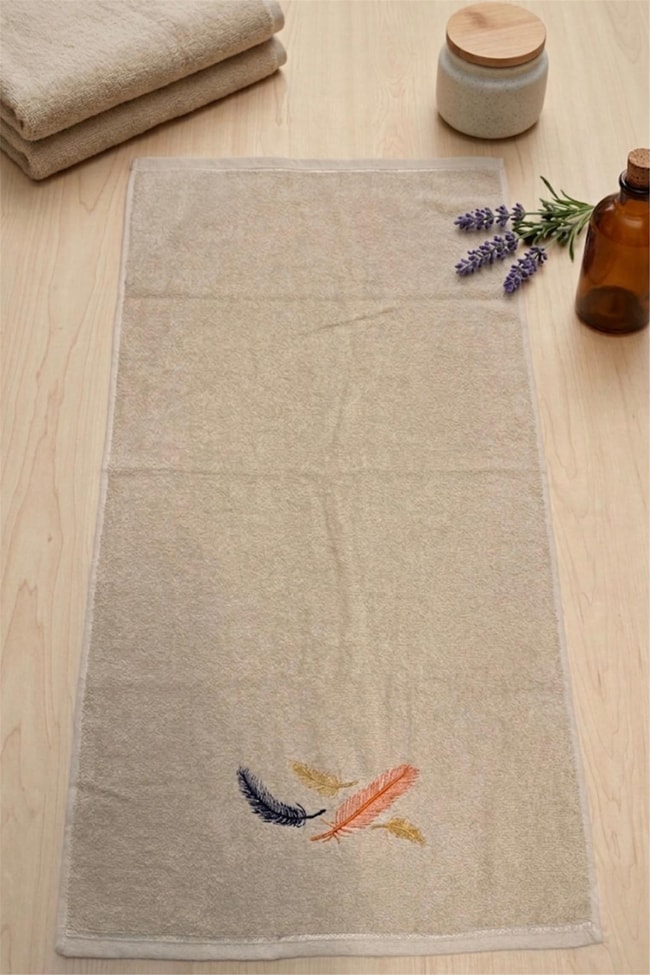 CETHOME 50 × 90 cm Tüy Desen Havlu Bej