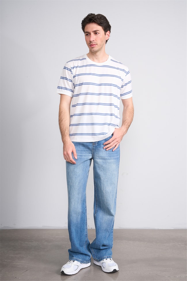 Çetinkaya Chester Polo 4720 Bisiklet Yaka Regular Ringel Süprem T-shirt Beyaz