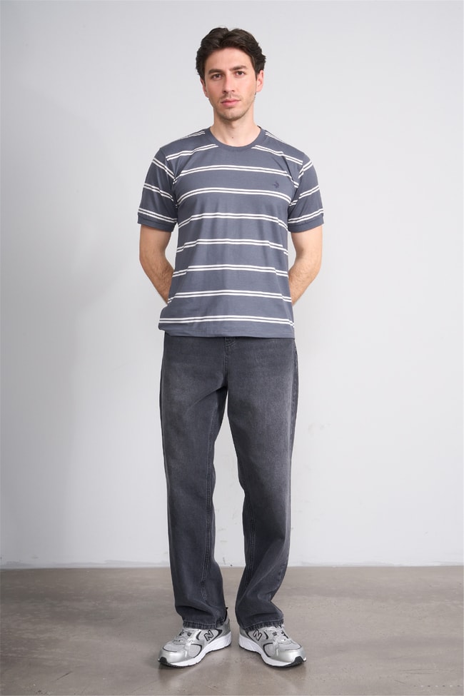 Çetinkaya Chester Polo 4720 Bisiklet Yaka Regular Ringel Süprem T-shirt Füme