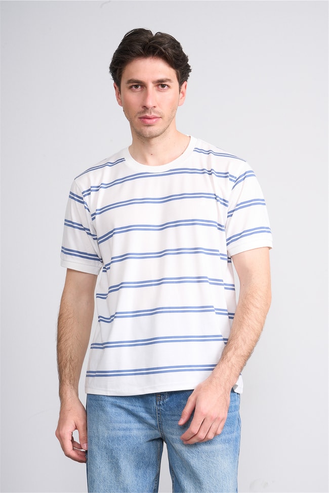 Çetinkaya Chester Polo 4720 Bisiklet Yaka Regular Ringel Süprem T-shirt Beyaz