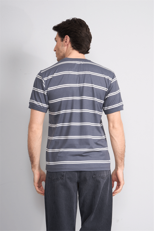 Çetinkaya Chester Polo 4720 Bisiklet Yaka Regular Ringel Süprem T-shirt Füme
