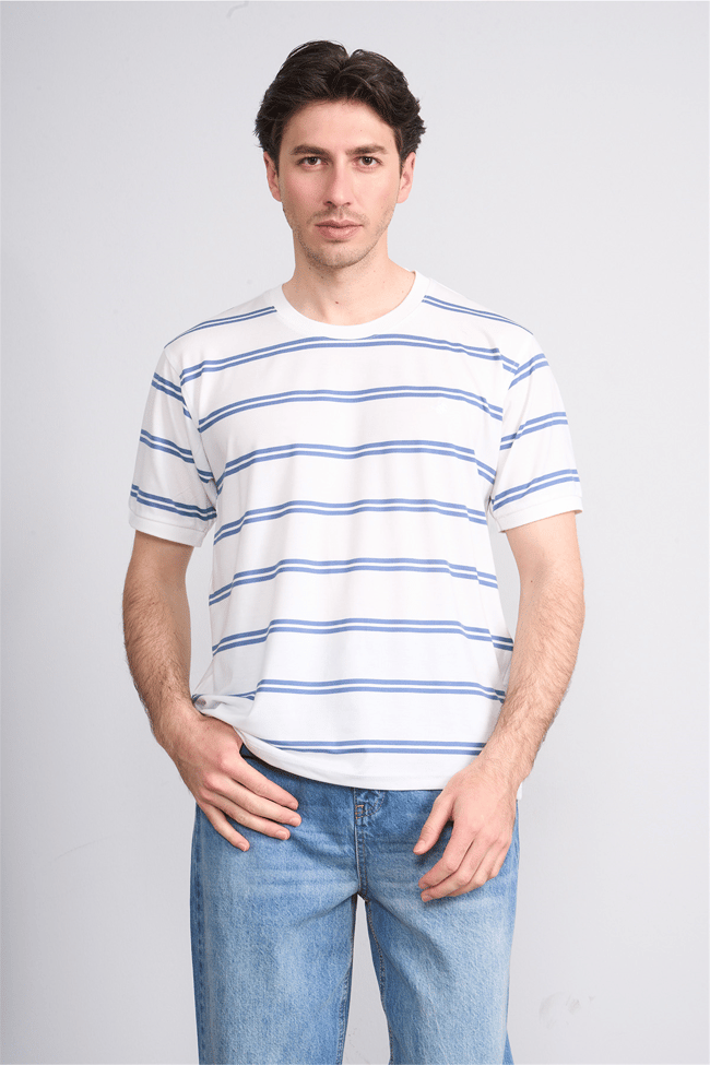 Çetinkaya Chester Polo 4720 Bisiklet Yaka Regular Ringel Süprem T-shirt Beyaz