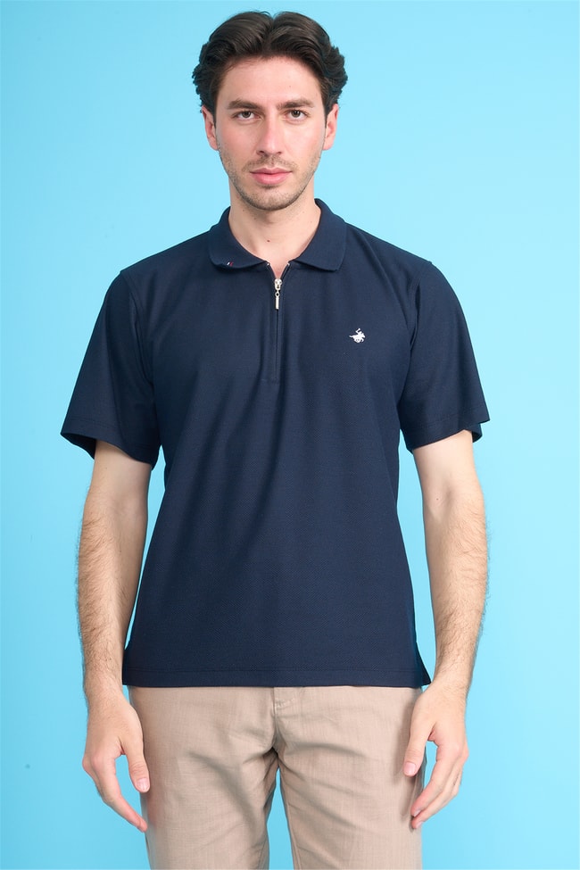 Çetinkaya Chester Polo 4727 Fermuarlı Polo Yaka Regular Jakarlı T-shirt Lacivert