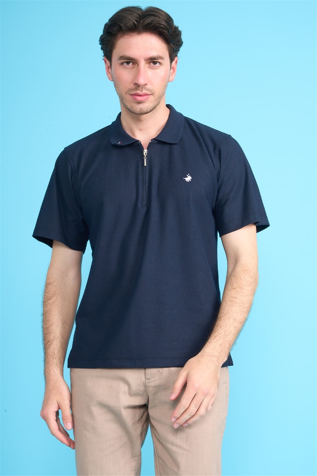 Çetinkaya Chester Polo 4727 Fermuarlı Polo Yaka Regular Jakarlı T-shirt Lacivert