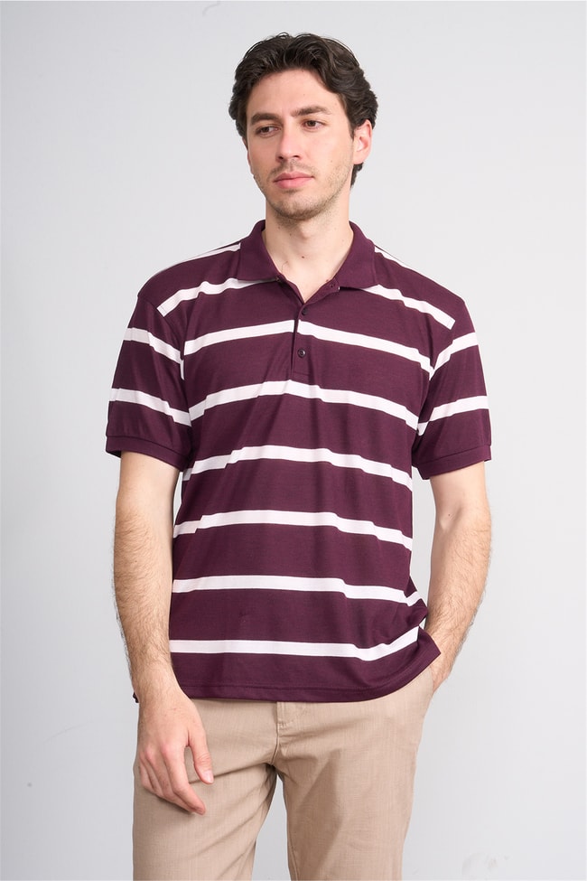 Çetinkaya Chester Polo 4740 Polo Yaka Regular Ringel Pike T-shirt Mürdüm